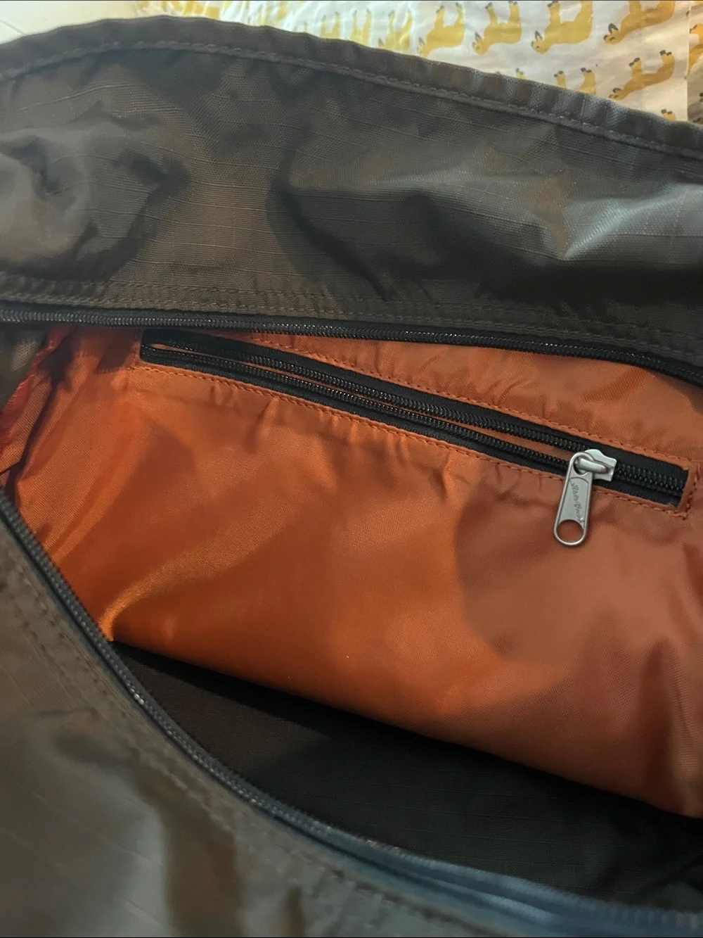 Eddie Bauer Brown Nylon Messenger Tote with Mesh Bottle Pocket